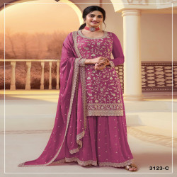 Premium Heavy Chinon Embroidered Palazzo Suit Set with Dupatta
